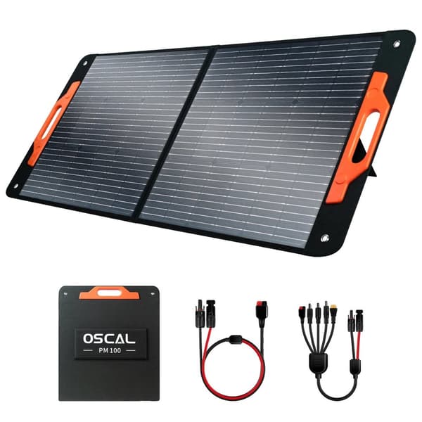 Oscal 100W Foldable Solpanel, 23% Konverteringseffektivitet, IP65 Vandafvisende,100W, sort