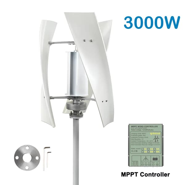 Vindmøllegenerator, 3000W effektudgang, lav støjdrift,Med MPPT-controller, 24V
