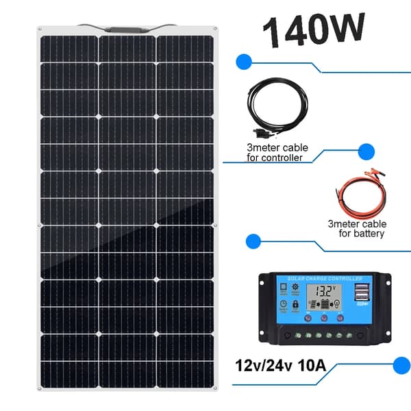 12 V: n aurinkopaneelisarja, 280 W kaksoispaneelijärjestelmä, latausohjain,140w sarja valkoinen