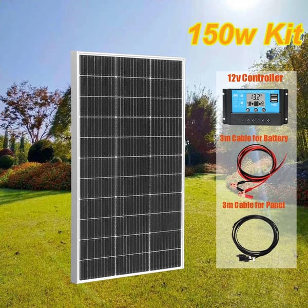 Aurinkopaneeli, 600 W maksimiteho, monokiteinen tehokkuus 21,8 %, säänkestävä muotoilu,150w sarja