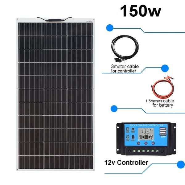 Fleksibelt solcellepanelkit, høj effektivitet, holdbar og vandtæt,150w hvid kit