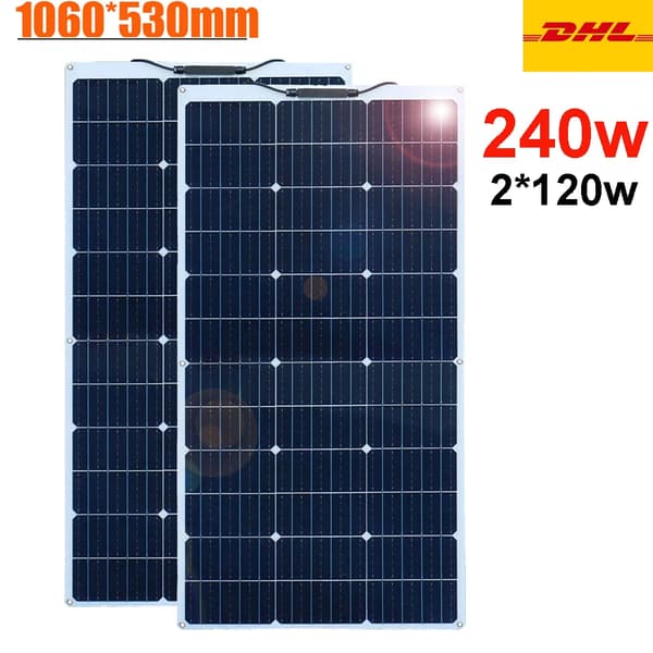 Fleksibel Solpanel, 280W Effekt, Høj Effektivitet 21%,240w 2stk 120w hvid