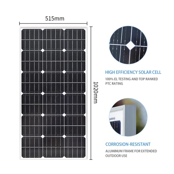 WUZECK 100W Solpanel, 24% Effektivitet, Holdbar Vejrbestandig Design,Størrelse 102x51.5cm