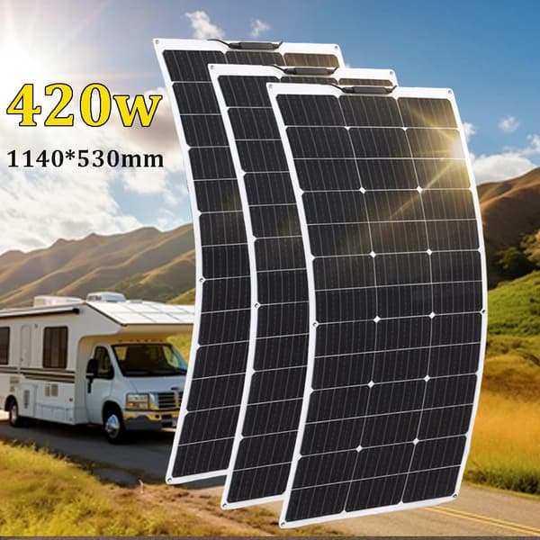 12V Fleksibelt Solpanel, Monokrystallinsk Silikon,420w 3stk 140w