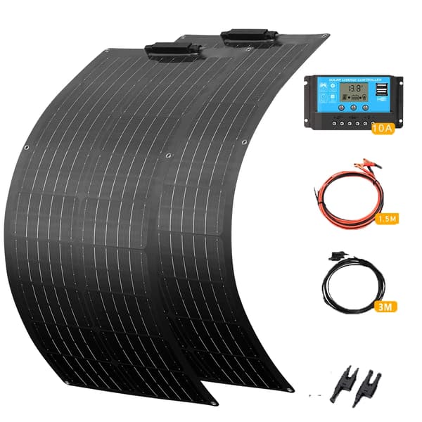 Solcellepanel, 50W, 12V,100W solarkit Sort