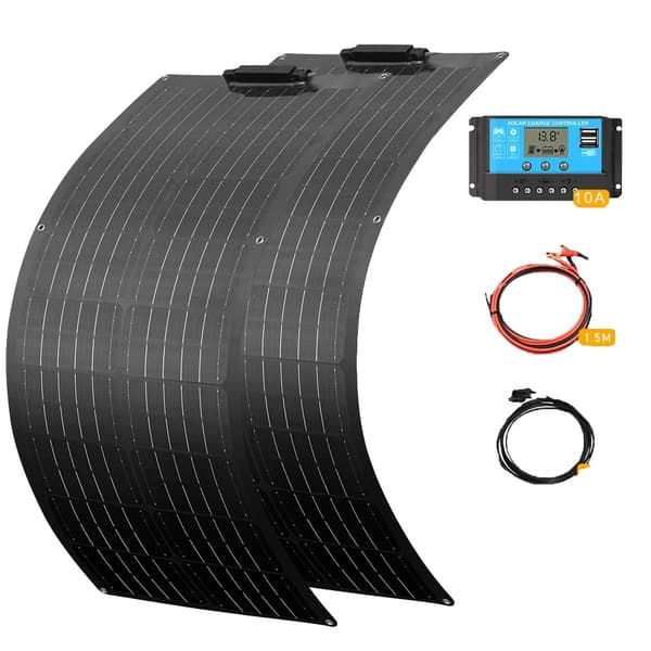 Solcellepanel, 50W, 12V,100W solarkit Sort