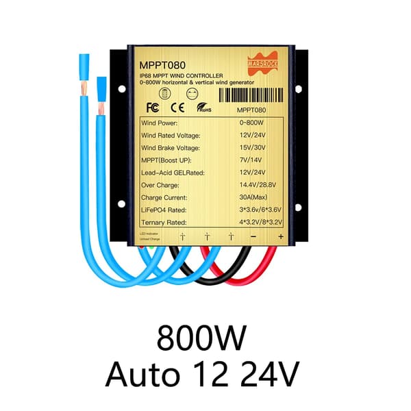 Vindkraftverk Vindladdningskontroll, MPPT-teknik, Fungerar för Litium- och Blybatterier,800W Auto 12V 24V