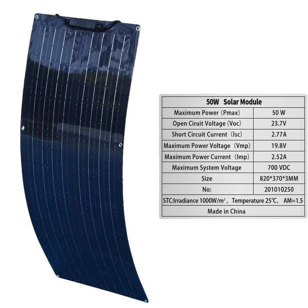 Monokrystallinsk Fleksibelt Solpanel Kit, Høj Effektivitet 21,8%, Ideelt til Off-Grid Anvendelser,NY 50W
