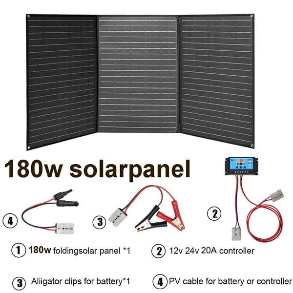 250W Solpanel, Bärbar Fällbar Design, 20V Arbetsspänning,180w 12v 20A Kit