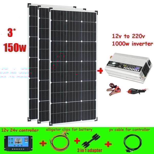 Monokristallint solpanelspaket, hög effektivitet, väderbeständigt, 150W,450w 110v 220v