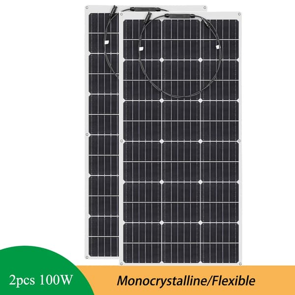 Fleksibel Monokrystallinsk Solpanel, 100W Effektudgang, Nem Installation,2 stk 100w