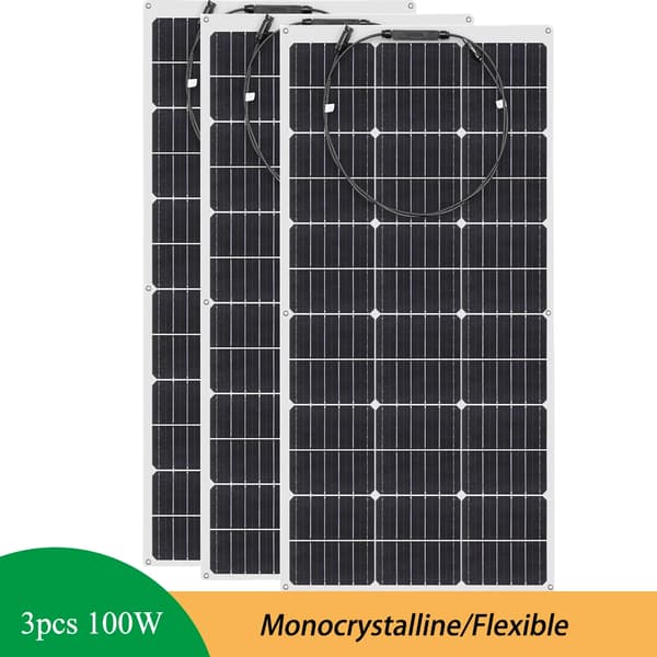 Fleksibel Monokrystallinsk Solpanel, 100W Effektudgang, Nem Installation,3 stk 100w