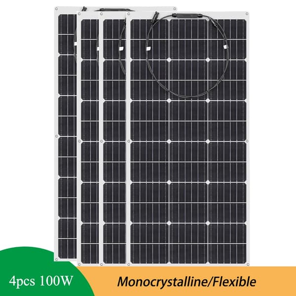 Fleksibel Monokrystallinsk Solpanel, 100W Effektudgang, Nem Installation,4 stk 100w