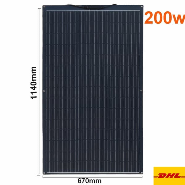 Fleksibel Solpanel, Høj Effektivitet op til 21%, Alsidig til RV og Marinebrug,200w 1140x700mm