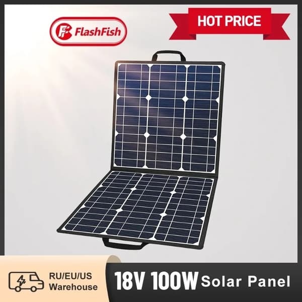 Solpanel, 100W effektutgång, 18V DC och 5V USB-laddning,18V-100W
