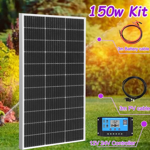 Solpanelkit, 300W effektudgang, 3m batteri- og PV-kabler,150w sæt