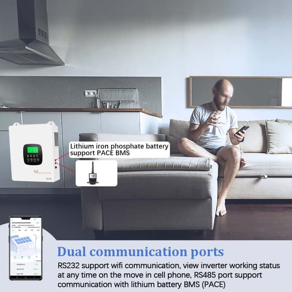 Hybrid inverter, 6300W nominel effekt, 7000W maks. PV-indgang, ren sinuskurveudgang,6.3KW-48VBAT, 220-240V