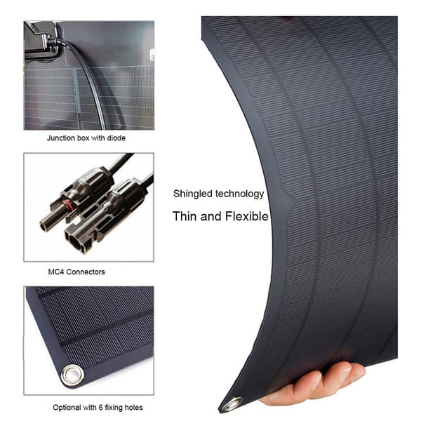 Semi-Fleksibelt Solpanel, Høj Effektivitet (21,4%), Vandtæt Design,6 Hullers Solpanel, 150W