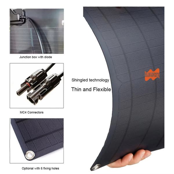 Mars Rock 100W Solpanel, Hög Effektivitet, Halvflexibel Design,100W solpaneler