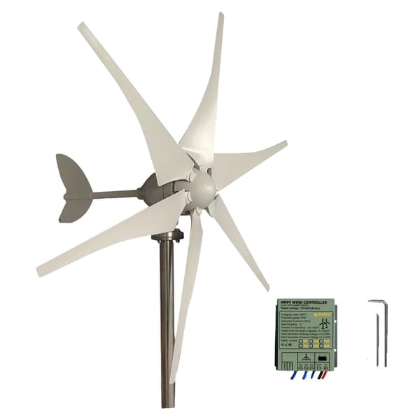 Vindmølle, 2000W effekt, 6 blade, effektiv opstartshastighed,2000W, 24V, Med MPPT-controller