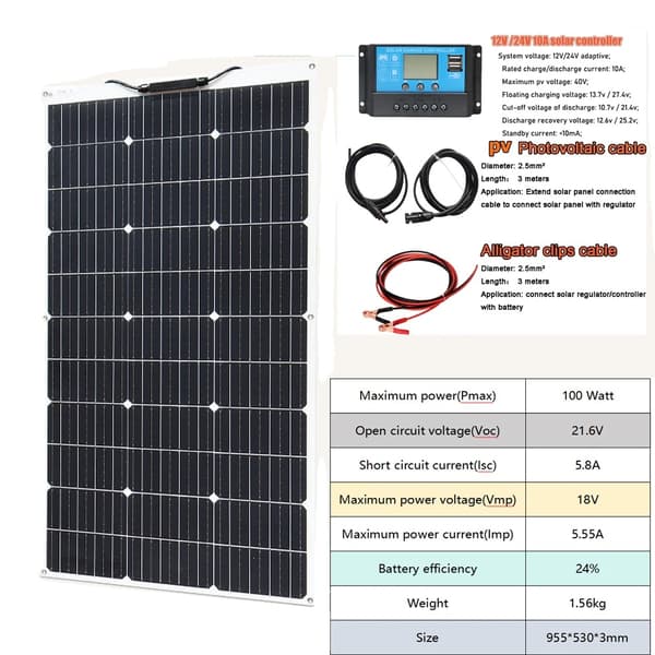 Solpanel Kit, 50W / 100W Strømmuligheder, Høj Effektivitet,12V 100W Solarkit