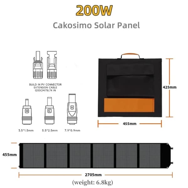 Bärbar Solpanel, Hög Konverteringseffektivitet, Mångsidig Kompatibilitet,20V 200W