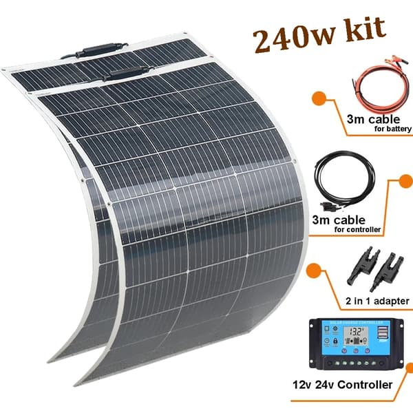 240W Fleksibelt Solpanel, Høj Effektivitet 21,8%, Fuld Installationssæt,240w 2stk 120w sæt