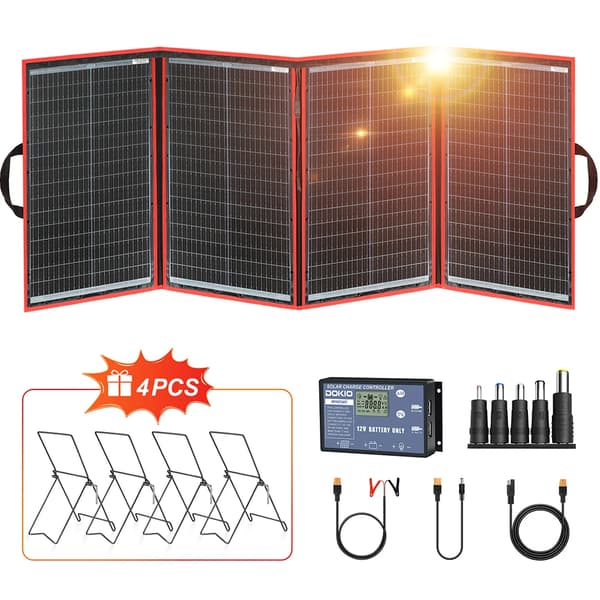 Bærbar Solpanel, 195W Maksimal Effekt, Foldbart Design,195W med 4 stk. stativ