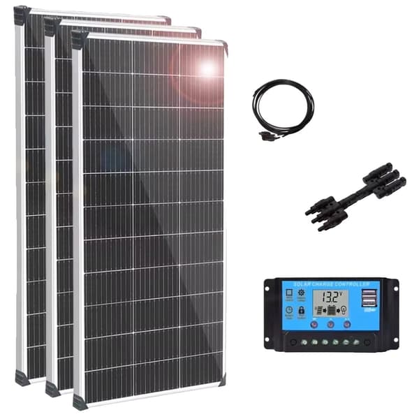 Solpanel, 150W effekt, 21% effektivitet, 1045 x 550 x 25 mm storlek,450w 3st 150w kit