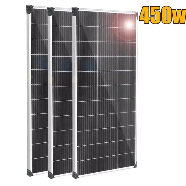 Solpanel, 150W effekt, 21% effektivitet, 1045 x 550 x 25 mm størrelse,450w 3stk 150w
