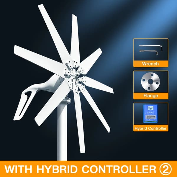 1000W Vindkraftgenerator, Flere Spændingsmuligheder, Holdbar Aluminiumlegering Konstruktion,24V, LCD Hybrid Kontrol, 1000W