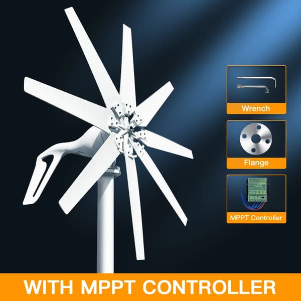 1000W Vindkraftgenerator, Flera Spänningsalternativ, Hållbar Aluminiumlegering Konstruktion,12V, 1000W, Gratis MPPT-regulator