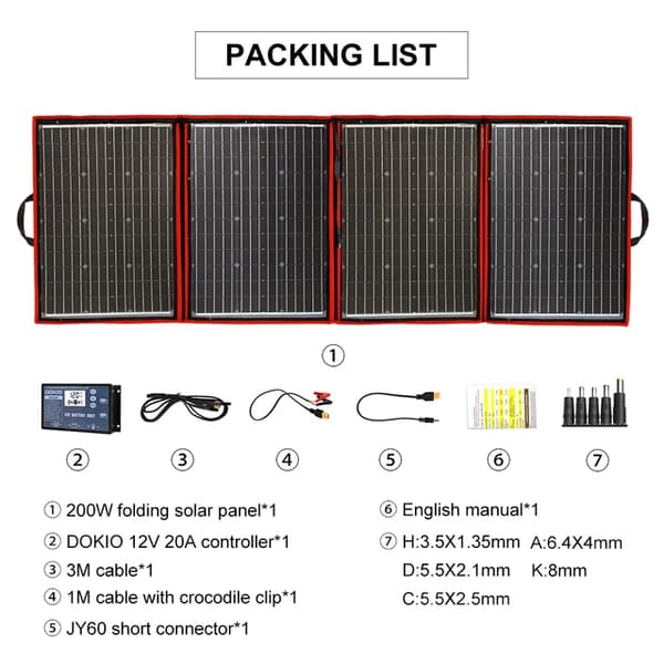 Bærbart Solpanel Sæt, 200W Effektudgang, Fleksibelt og Sammenfoldeligt Design,200W Solar Panel Set