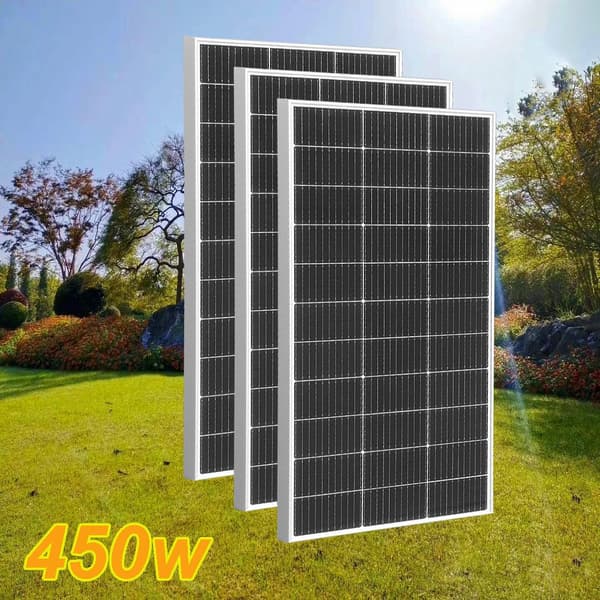 Solpanel, 600w maksimal effekt, monokrystallinsk effektivitet 21,8%, vejrbestandigt design,450w 3stk 150w
