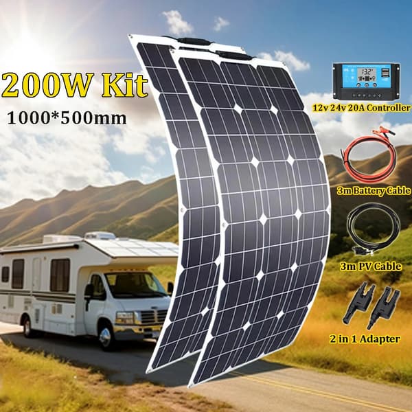 12V Fleksibelt Solpanel, Monokrystallinsk Silikon,200w 12v 24v 20A sæt