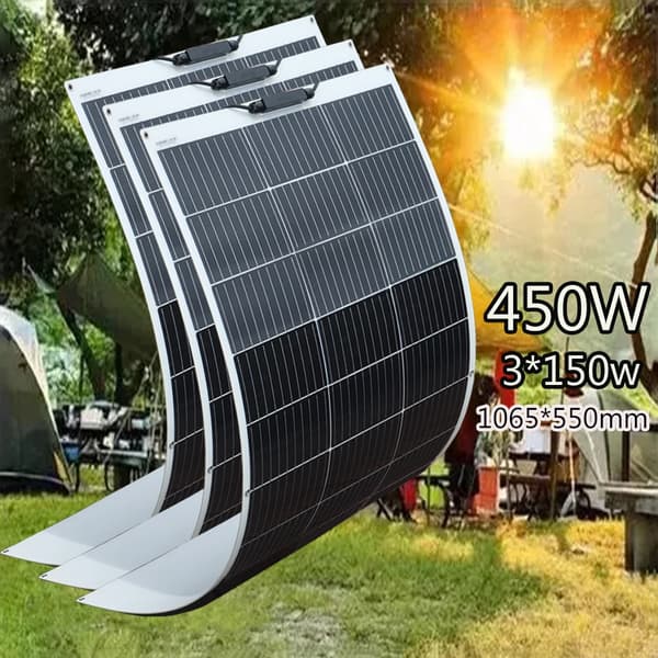 Fleksibelt Solpanel Kit, 600W Strøm, 4 Panel Konfiguration,450w 3stk 150w