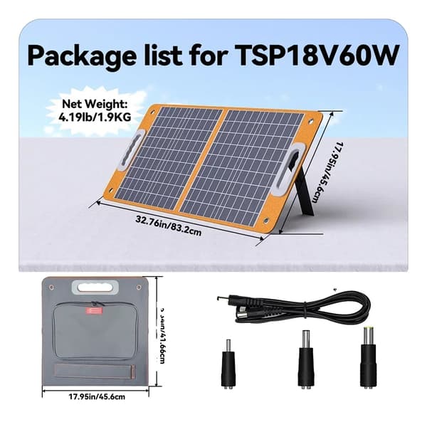 Sammenklappeligt Solpanel, 100W Strømudgang, USB A & C Opladning,60W