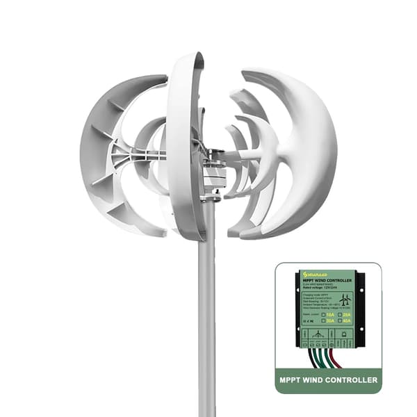 Vertikalaxlad vindkraftverk, 1050W max effekt, 5 hållbara blad,12V, Gratis MPPT-kontroller