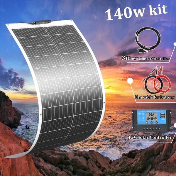 Flexibel solpanel, 280W effekt, vattentålig design,140w vit kit