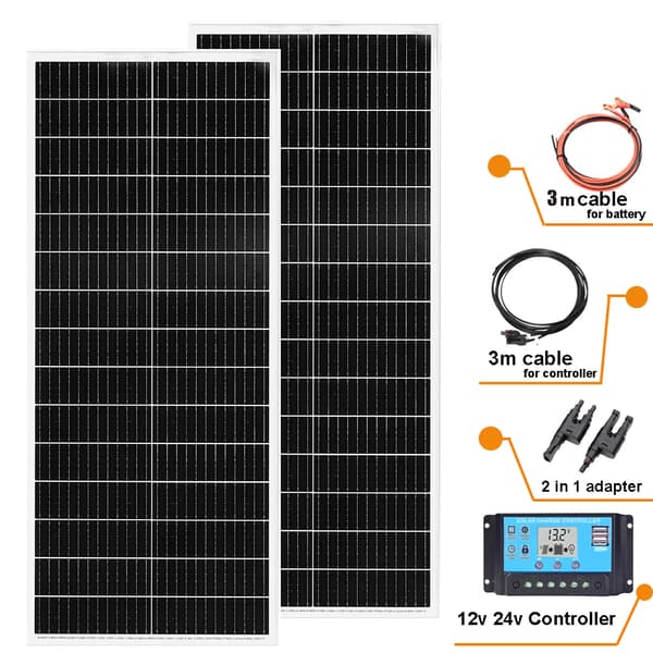 Stiv solpanel, 200W maksimal effekt, 24% effektivitet,12V 200W sæt