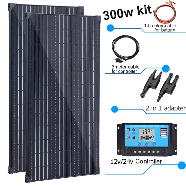 Solcelleanlæg, 300W effekt, høj effektivitet 23%, holdbar aluminiumsramme,300w kit-a