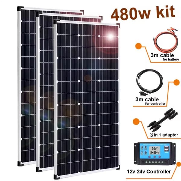 Solpanel Kit, Monokrystallinsk Silikon,480w 3stk 160w sæt