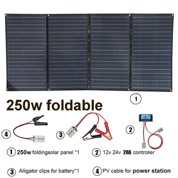 250W Solpanel, Bærbar Sammenfoldelig Design, 20V Arbejdsspænding,250w 12v 20A sæt