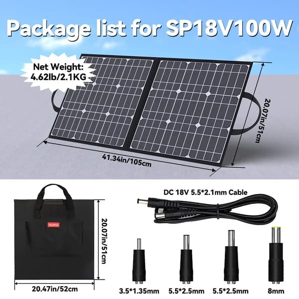 Bärbar Solpanel, Dubbel USB-utgång, Hög Effektivitet,100W