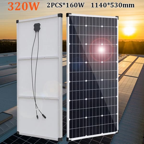 12V, 320W Effekt, Monokrystallinsk Effektivitet,320W 2stk 160w