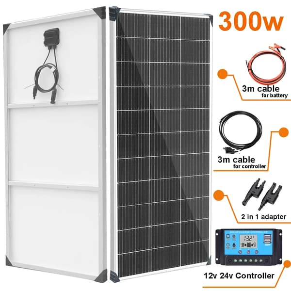 12V Solpanel Kit, 300W/320W Effekt, 2 Paneler Inkluderet,300w 2stk 150w sæt