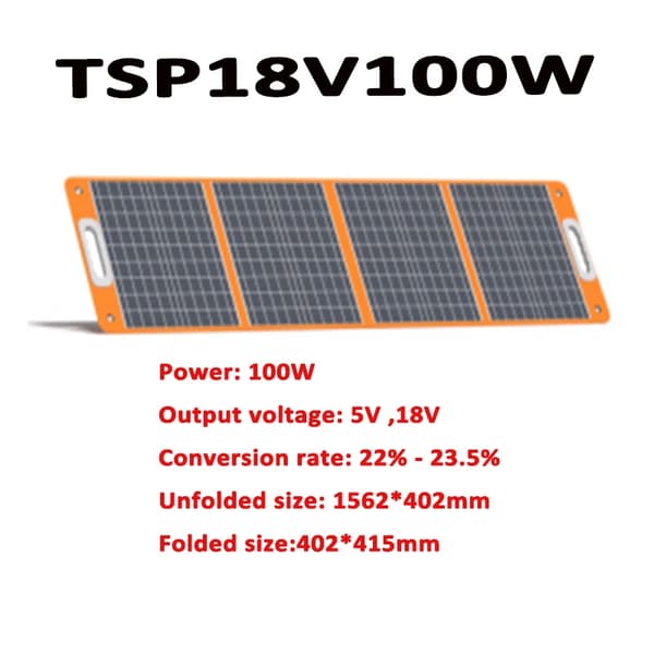 Bärbar Solpanel, 100W Effektutgång, Dubbel USB-portar,TSP18V100W