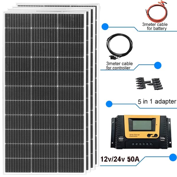 Stift Glas Solpanel, Maksimal Effekt 1200W, 24% Effektivitet, Størrelse 1045*550*25 mm,12V 480W solarkit