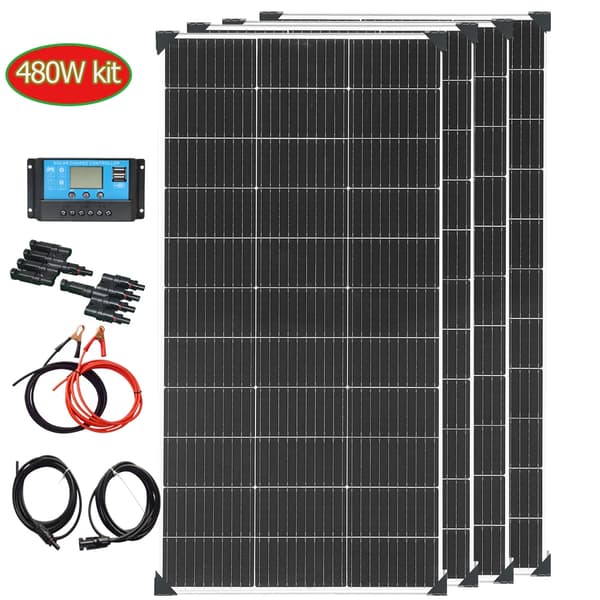 Solpanelset, 12V/24V, Flera effektalternativ, Inkluderar laddningsregulator,12V 480W kit