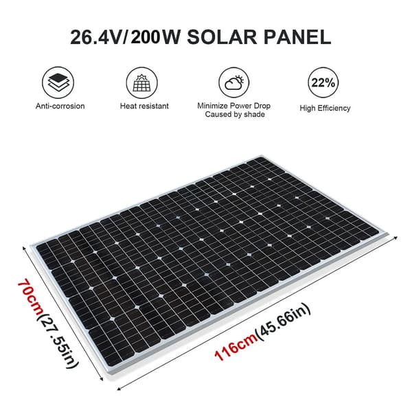 Solpanel, 120W / 200W effekt, monokristallin kiselkonstruktion,26.4V 200W